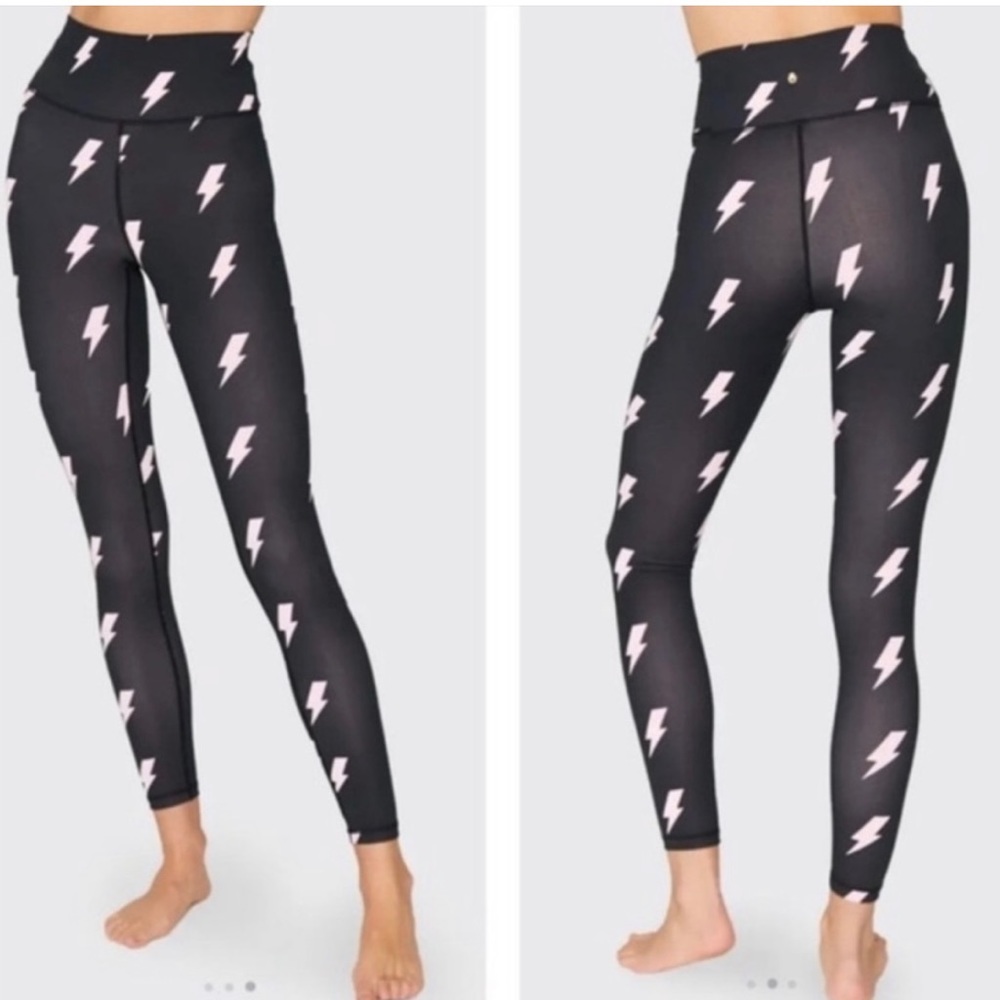 Spiritual Gangster Essential Black & Pink Lightning Bolt Leggings Size M